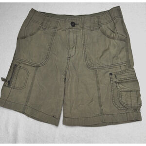 Eddie Bauer Shorts Womens 4 Cotton Cargo Rip Stop Gorpcore Khaki Green 8" Inseam
